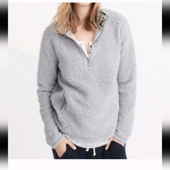 Abercrombie & Fitch Womens Gray And Lilac 1/4 Zip Sherpa Sweater S - Picture 12 of 13
